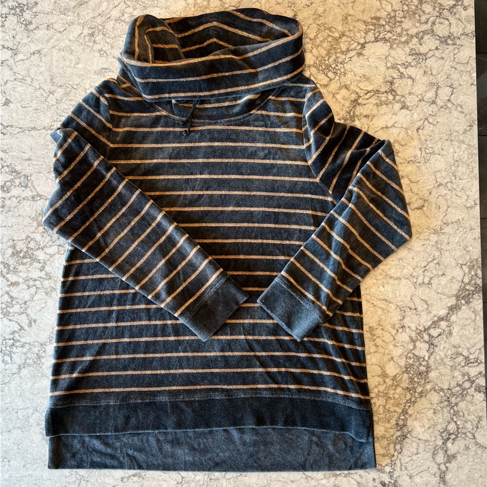 Zenergy by Chico’s Velour Lurex Stripe Cowl Neck Top - Chico’s Size 1 / Medium - Picture 4 of 15